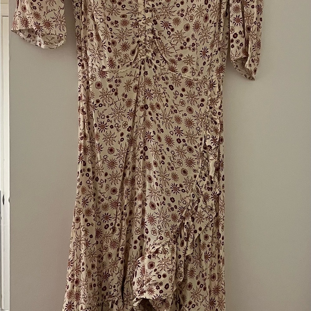 Sandro Cream and Brown Puff Sleeve Sundress